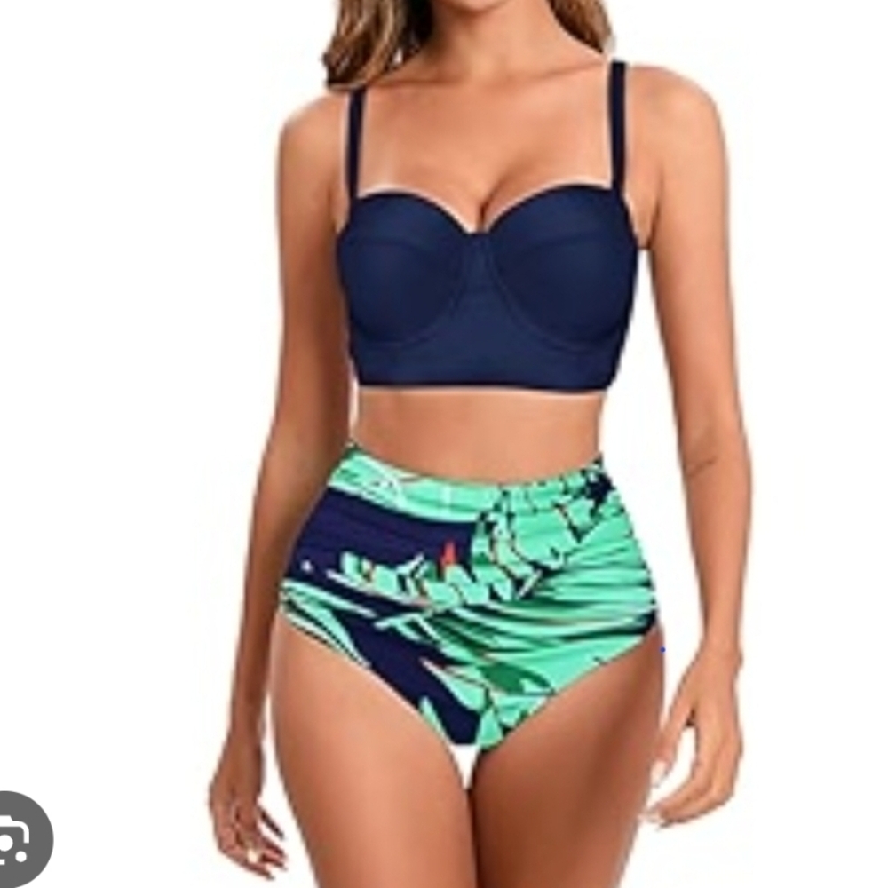 Elegant Navy and Green Bikini Set
